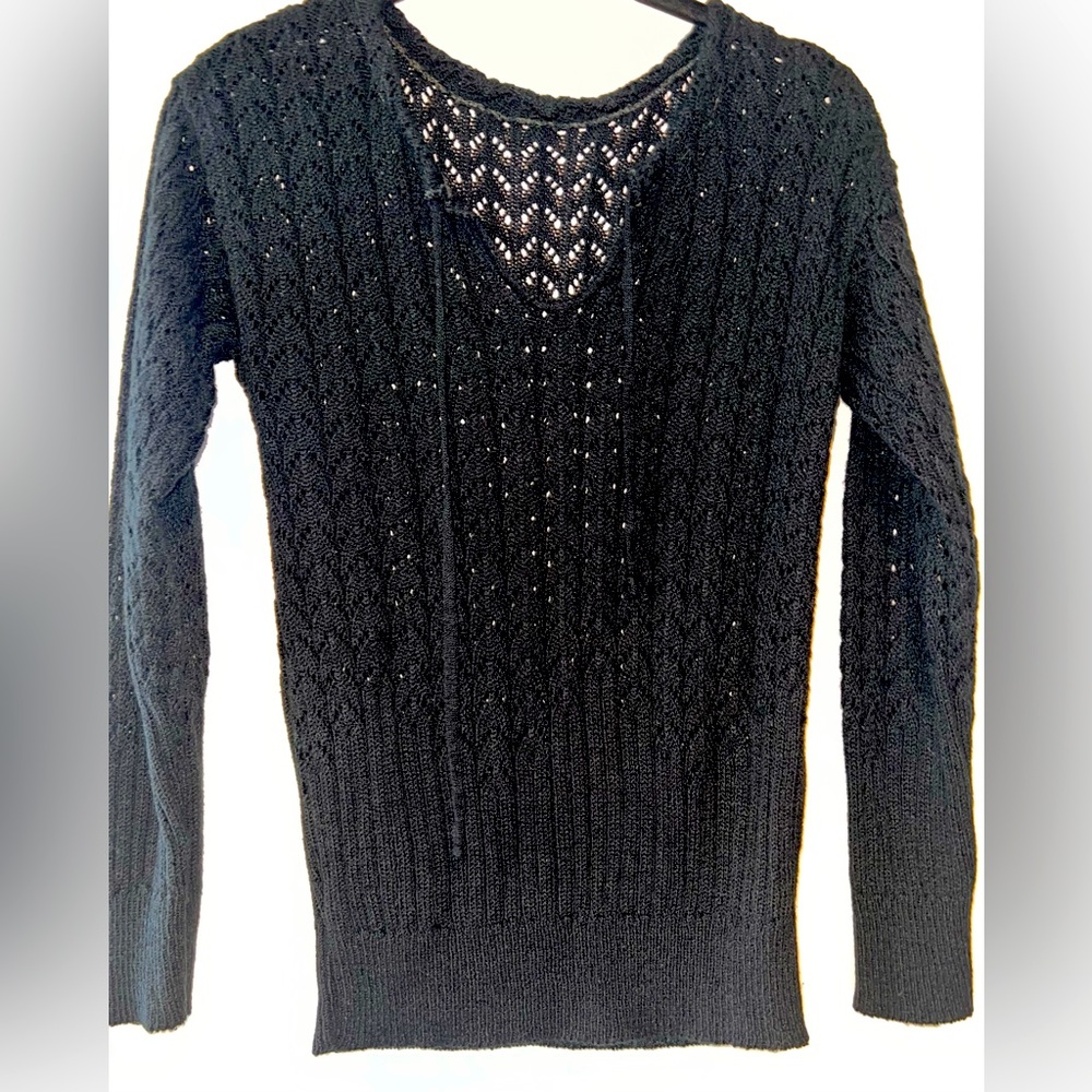 Vintage Chic Black Knit Sheer Blouse